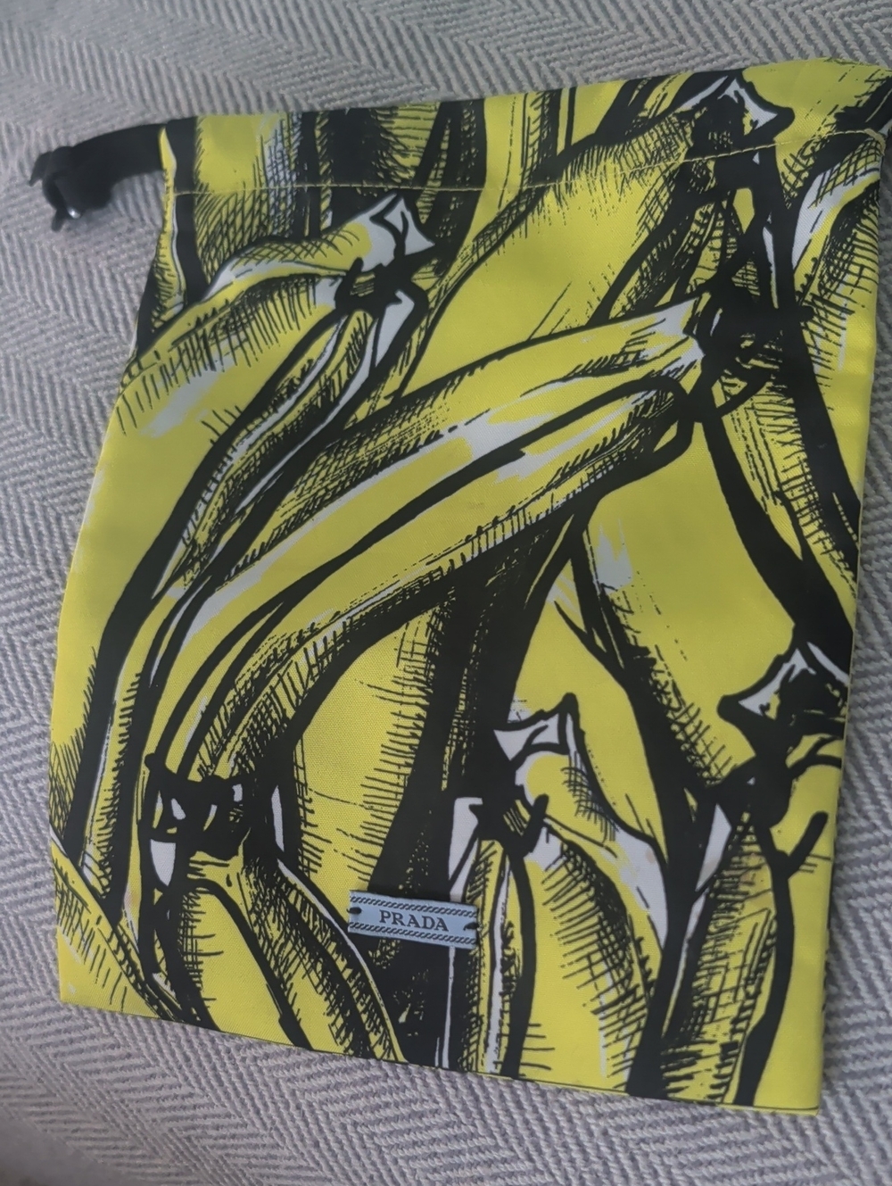 Prada Yellow and Black Banana-Print Drawstring Pouch